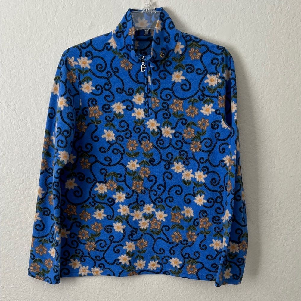 Like New! Conte of Florence Floral Blue Quarter-Zip Pullover in Size Unknown